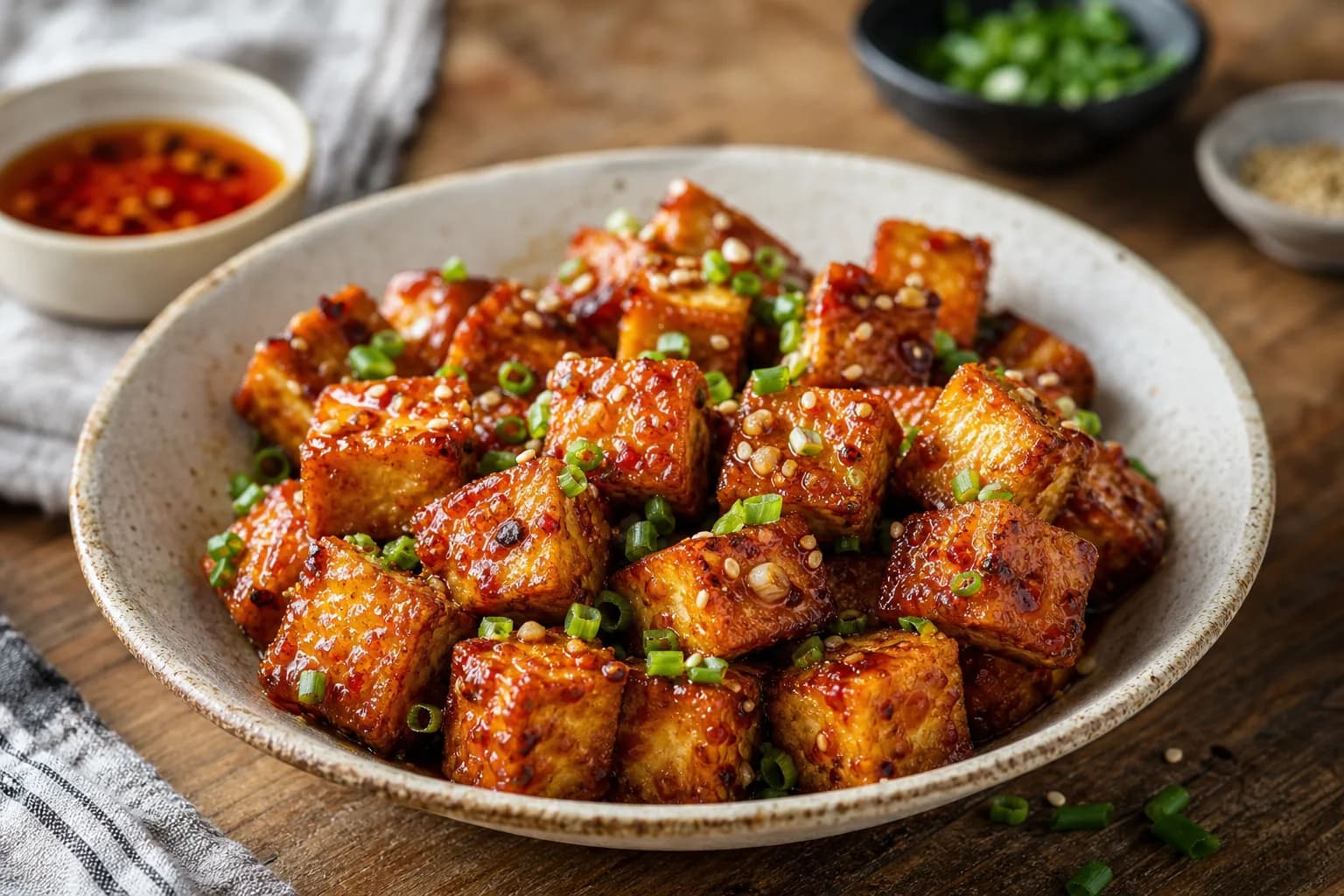 Crispy Air Fryer Hot Honey Tofu Bites