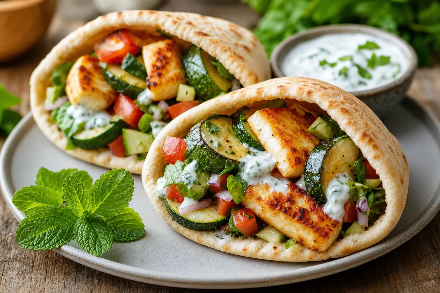 Golden Halloumi & Courgette Air-Fryer Flatbread Pockets