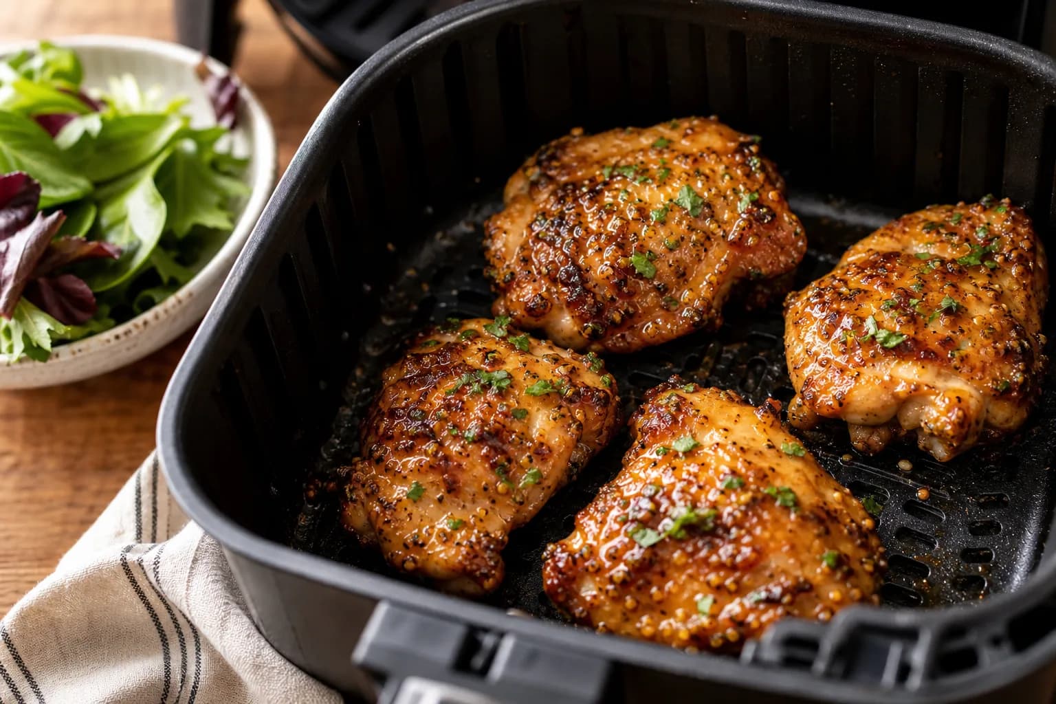 Sticky Air Fryer Honey Mustard Chicken Thighs