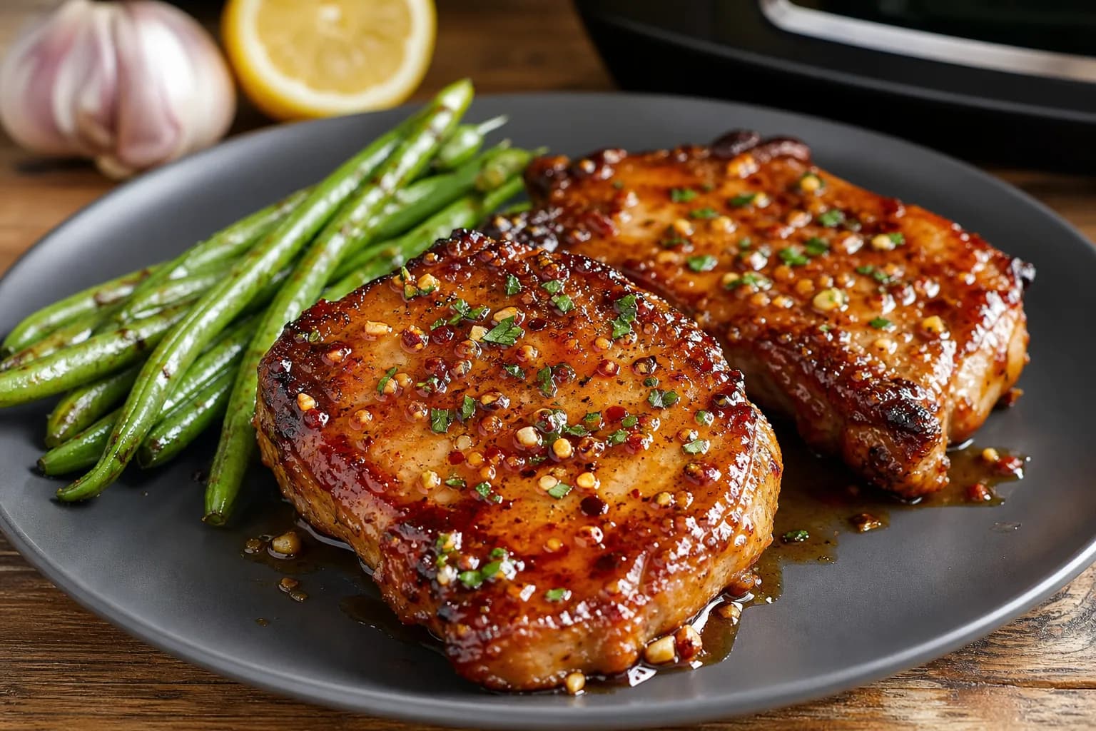 Sticky Honey Garlic Air Fryer Pork Chops