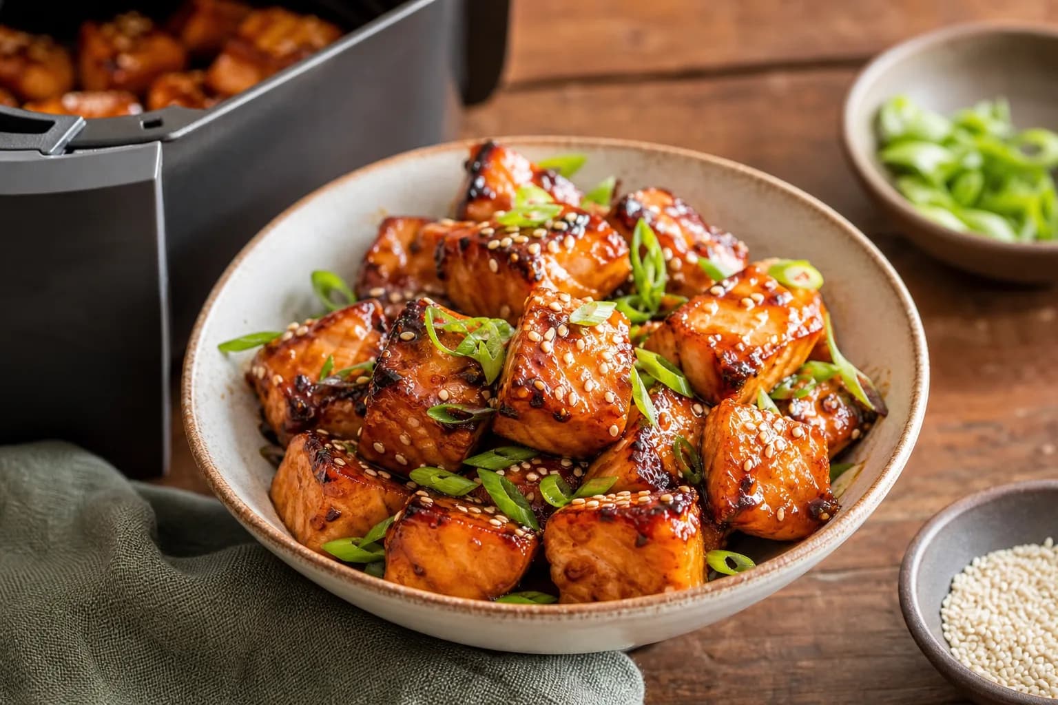 Sticky Sesame Teriyaki Air Fryer Salmon Bites