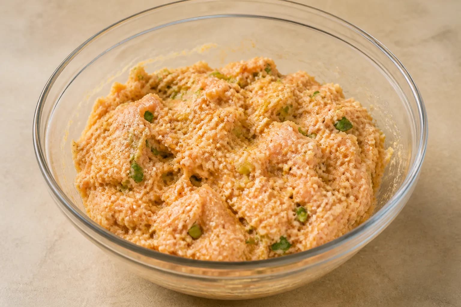 Air Fryer Buffalo Chicken Meatballs after step 2: In a large bowl, combine the ground chicken, panko, egg, 45 ml Buffalo sauce, celery, spring onions, garlic powder, onion powder, salt, and pepper. Mix gently just until