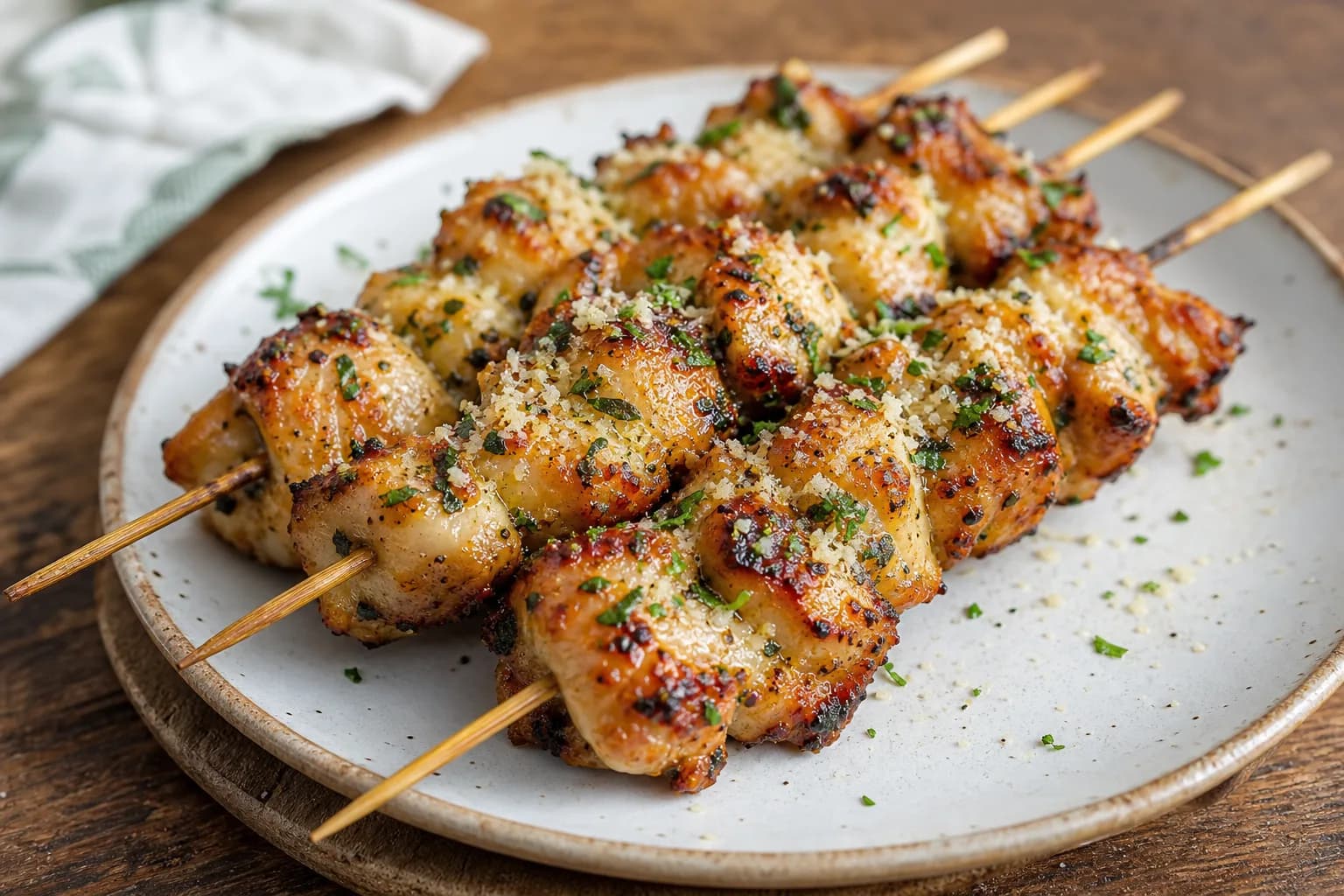 Air Fryer Garlic Parmesan Chicken Skewers